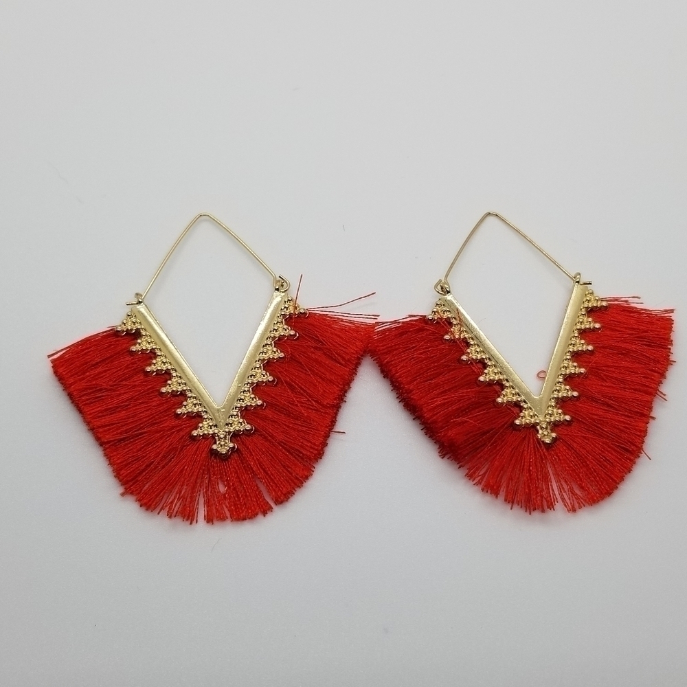 red and gold fringe earrings new in bag
